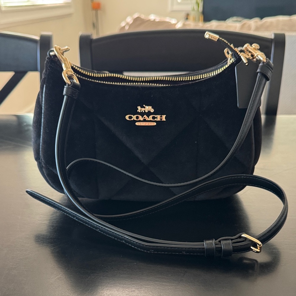 Coach Black Quilted Crossbody Bag with Gold Accents